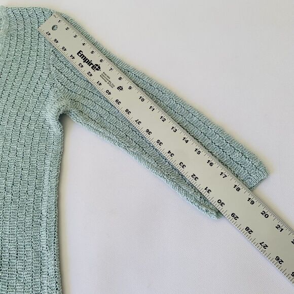 J Jill Sweater M  Aqua Blue Open Knit Tunic Coquette Resort Coastal Beach Boho - Picture 7 of 8